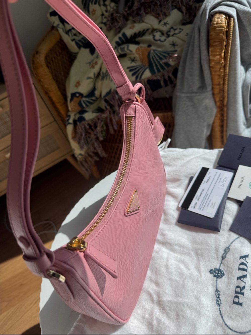 Prada Saffiano Lux Pink Shoulder Bag Petalo Rare Y2K Re-Edition Mini - Picture 7 of 11